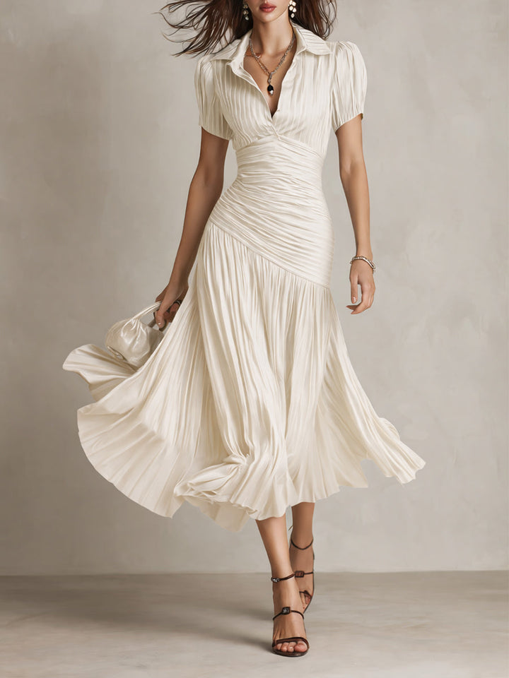 Retro stribet satin plisseret bodycon midi-kjole