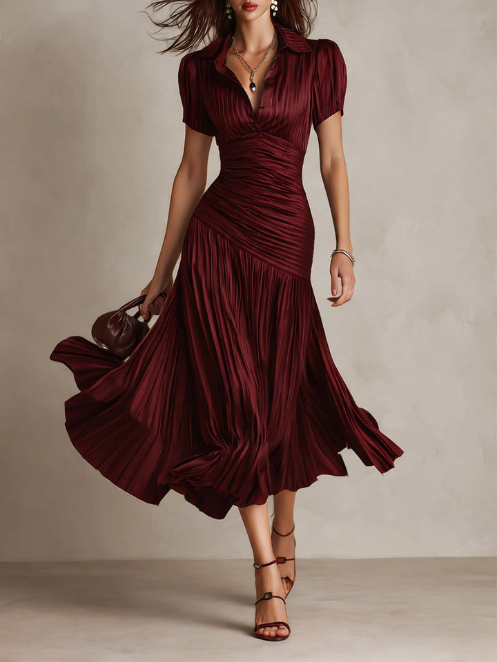 Retro stribet satin plisseret bodycon midi-kjole