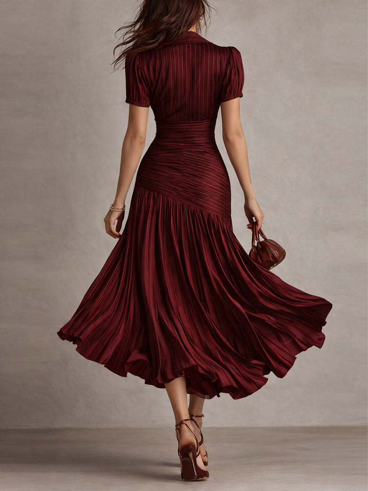 Retro stribet satin plisseret bodycon midi-kjole