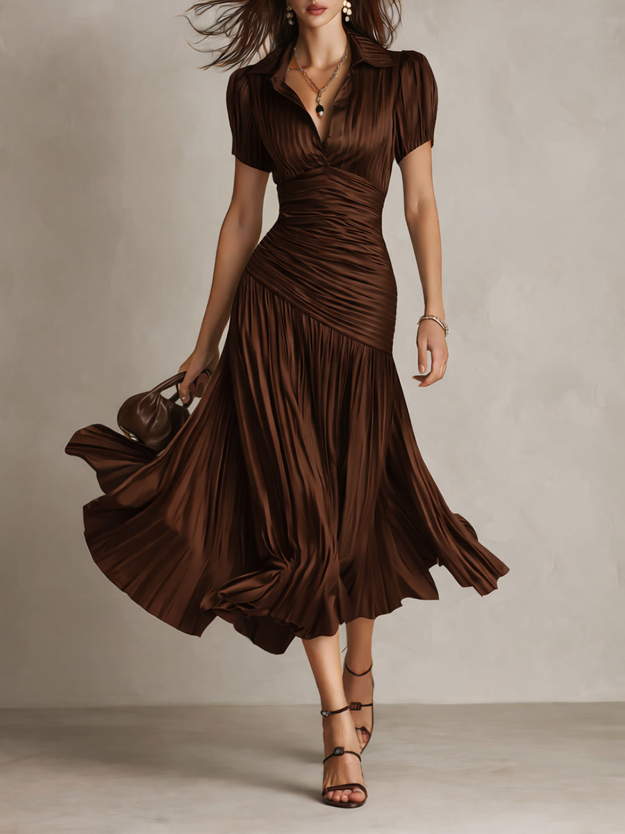 Retro stribet satin plisseret bodycon midi-kjole
