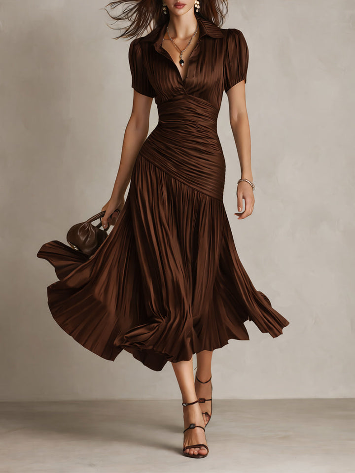 Retro stribet satin plisseret bodycon midi-kjole