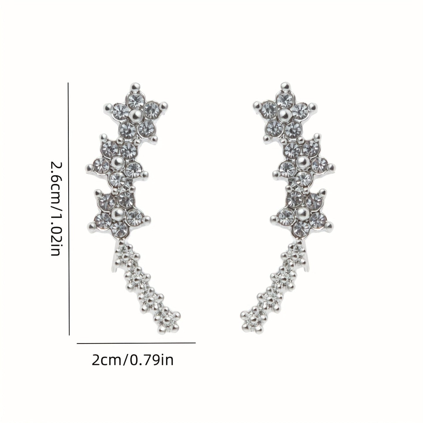 Pendientes dorados con flores y pedrería rhinestone