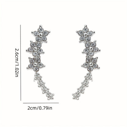 Pendientes dorados con flores y pedrería rhinestone