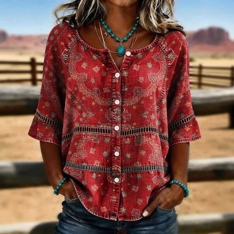 Vintage Ethnic Print Blouse