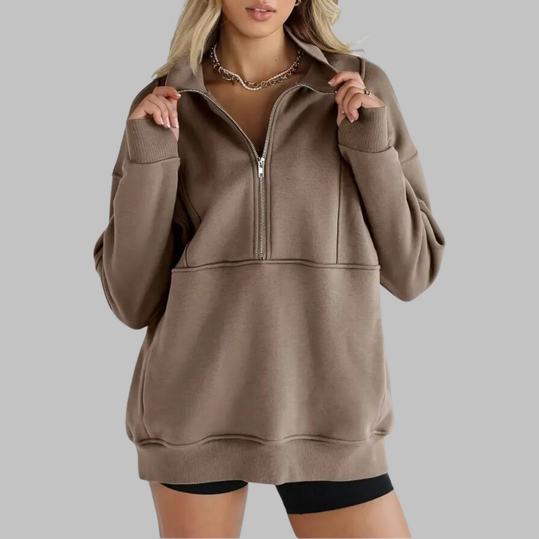 PSALM™ - Moletom Oversized de Manga Longa com Gola Confortável e Zíper Meio Fechado