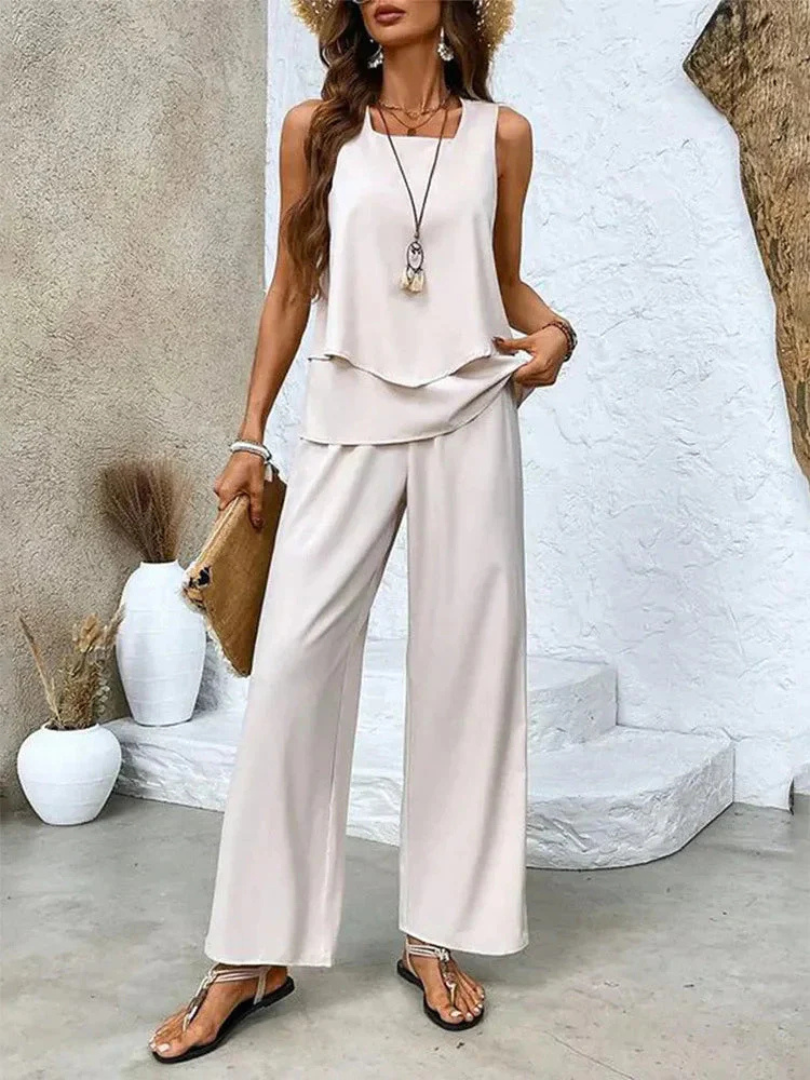 Ovelynra | Ärmelloses Top und Set mit weitem Hosenbein