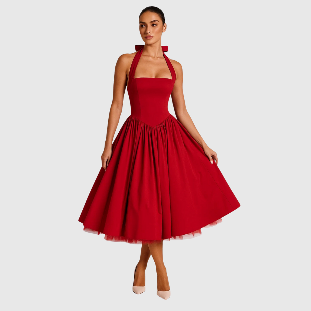 VERITY | Vintageinspireret halterneck midi-kjole