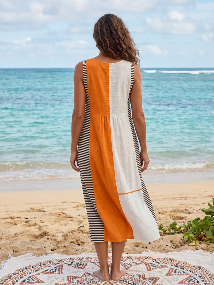 Owen | Vestido midi a rayas con bloques de color