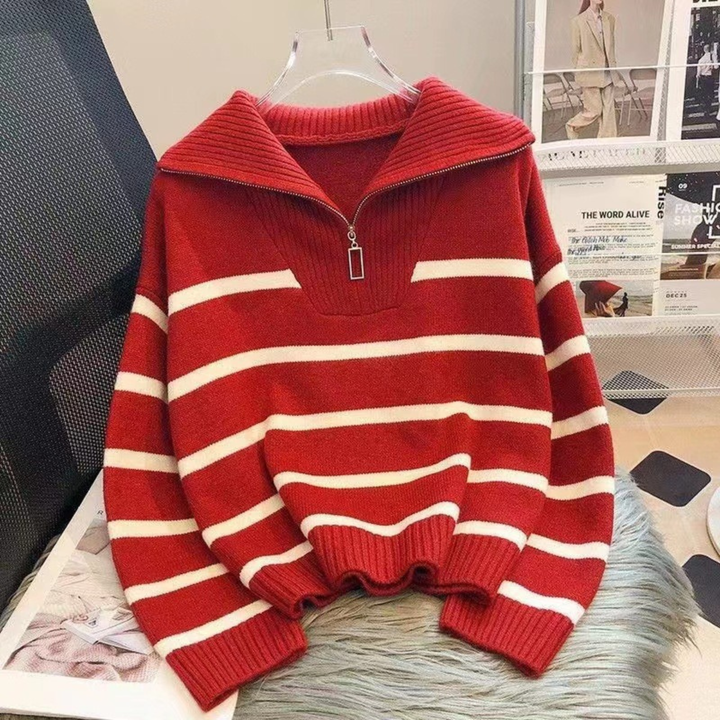 NEVAEH™ - Blusa Listrada Chic de Manga Longa com Gola