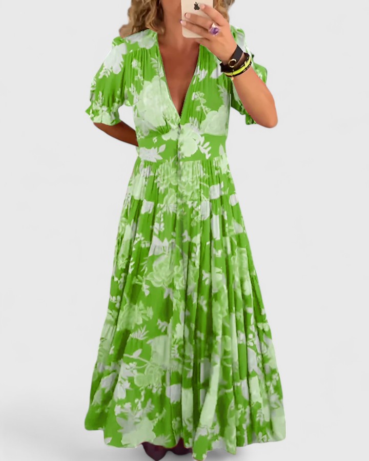 Minelda | Elegantes florales Kleid mit V-Ausschnitt