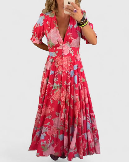 Minelda | Elegantes florales Kleid mit V-Ausschnitt