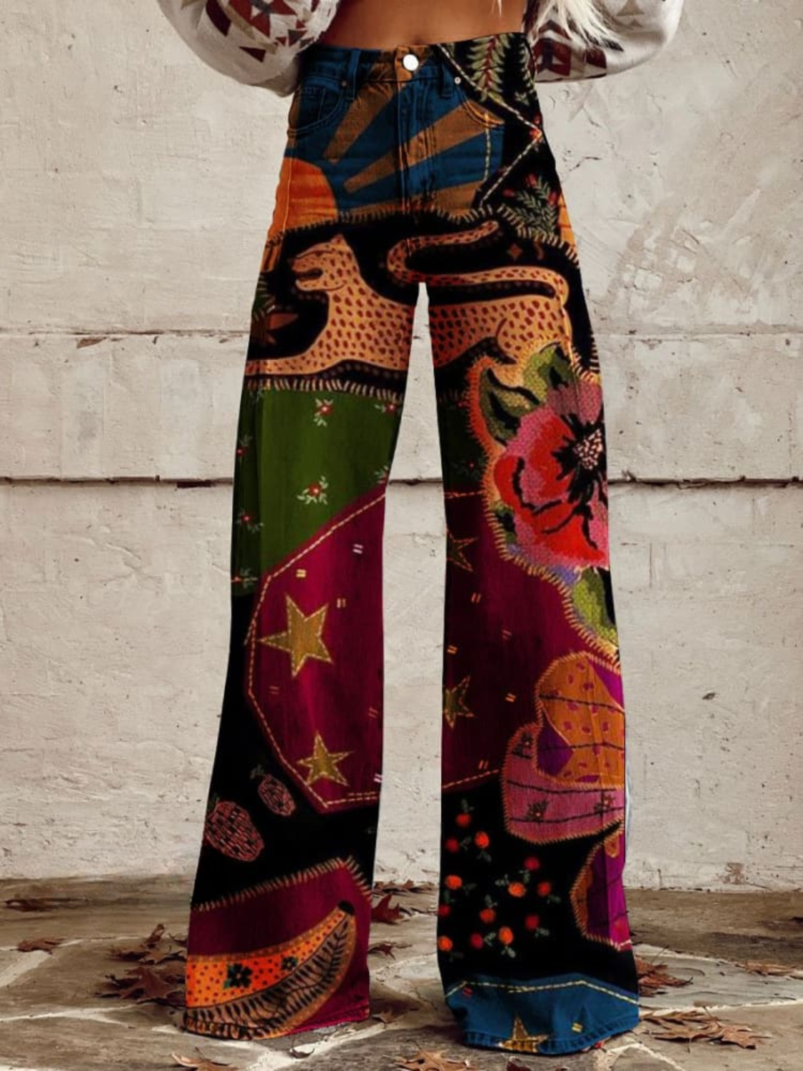 Olivia | Pantalones estampados coloridos de pierna ancha