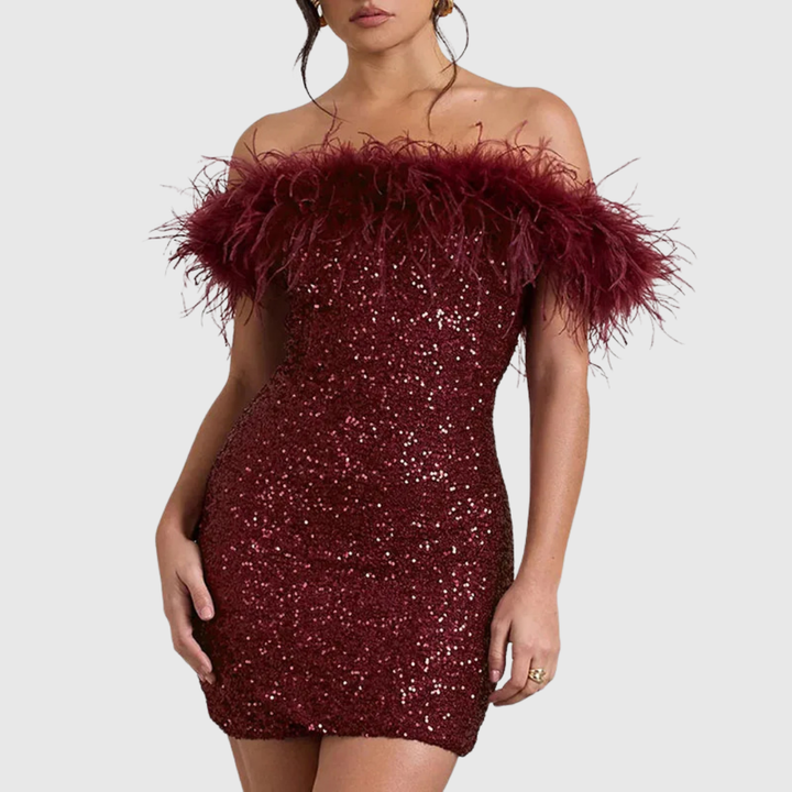 ADRIANA | Elegant glitrende off-shoulder kjole