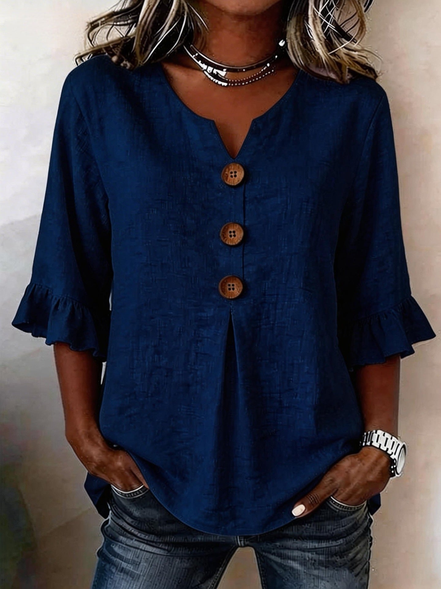 Jessara | Blusa de lino con mangas con volantes