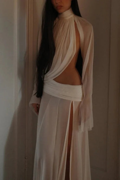 Lucia - Draped High-Neck Top and Slit Maxi Skirt Set