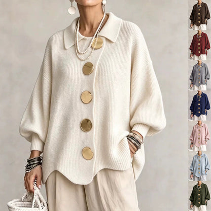 Button-Down Lapel Cardigan - Women's Fall Winter Sweater