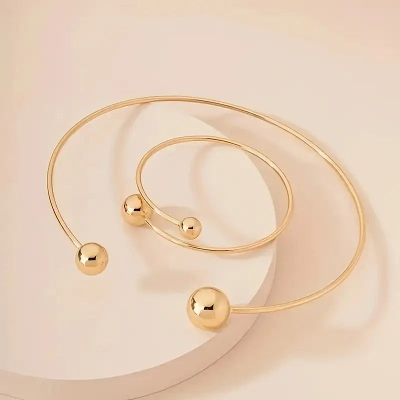 Minimalistisches Glow-Halsband- und Manschettenarmband-Set | Gold