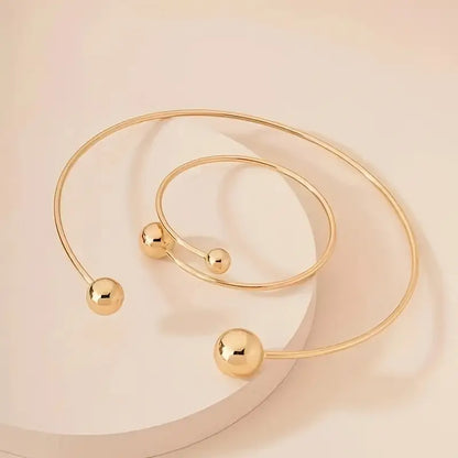 Minimalistisches Glow-Halsband- und Manschettenarmband-Set | Gold