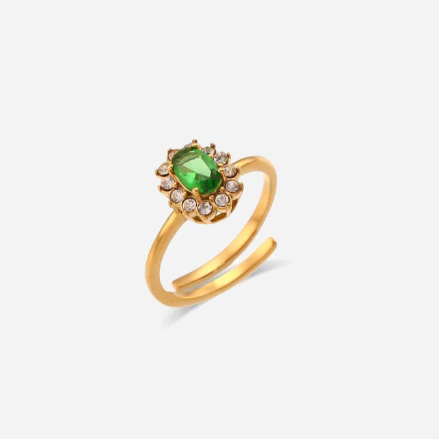 Amaryelle | Anillo de Circonia Verde en Oro 18K