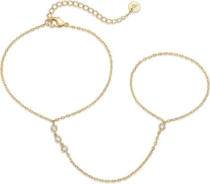 Pulsera de cadena para la mano con cuentas | Dorada