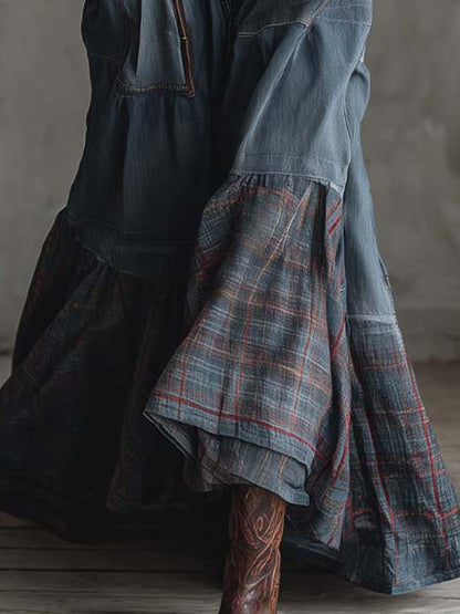 Joannah | Maxikleid aus Denim-Patchwork mit Karosaum