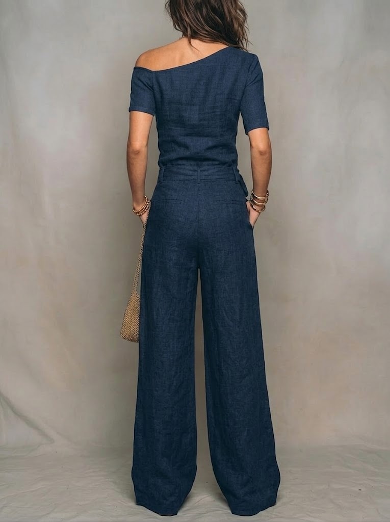 Solene | Leinen-Ein-Schulter-Jumpsuit mit weitem Bein