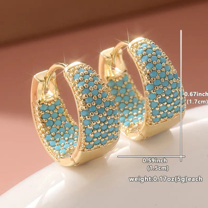 Brincos de argola com contas de turquesa em tom dourado | Dourado