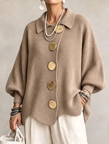 Button-Down Lapel Cardigan - Women's Fall Winter Sweater