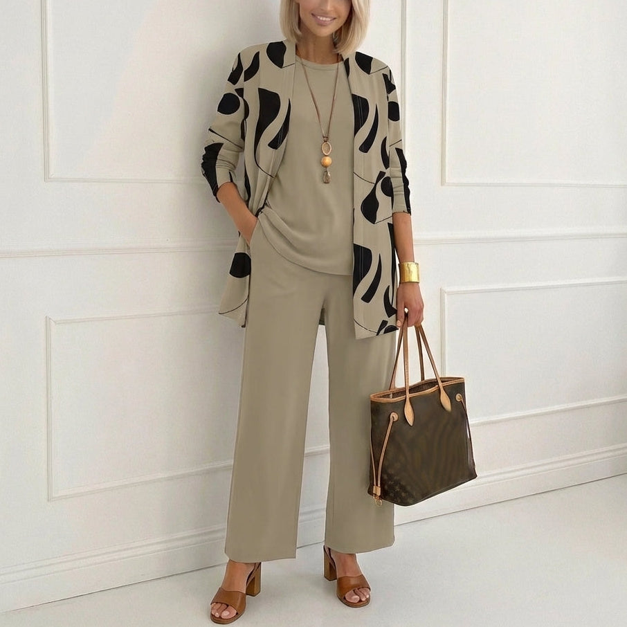 Zara | Brown Round Neck Three Piece Set