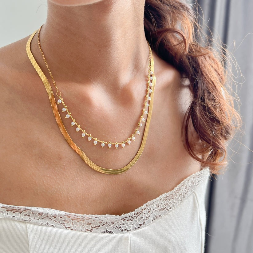 Marizanne | Conjunto de joyería de serpiente de lujo y perlas con choker en oro 18K