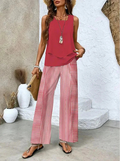 Ovelynra | Ärmelloses Top und Set mit weitem Hosenbein