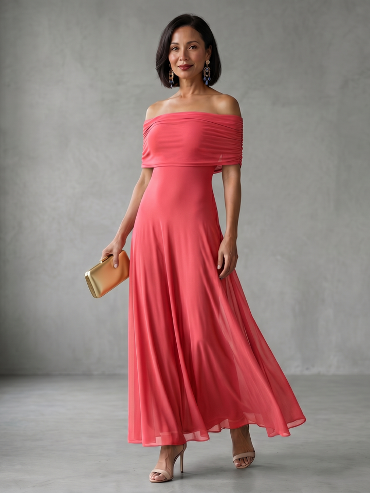 June | Off-shoulder draperet midi-kjole