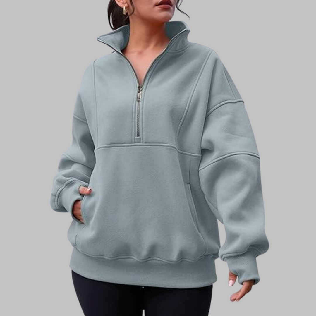 PSALM™ - Moletom Oversized de Manga Longa com Gola Confortável e Zíper Meio Fechado