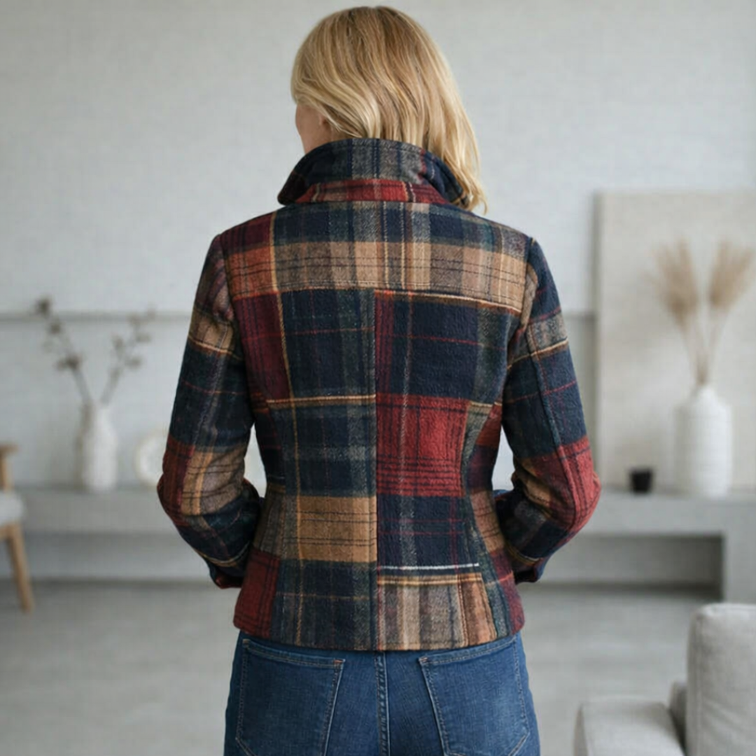 Nalla – Plaid-Mantel für die Zwischensaison mit Stehkragen