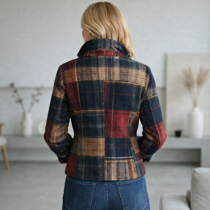 Nalla – Plaid midt-sæson frakke med ståkrave