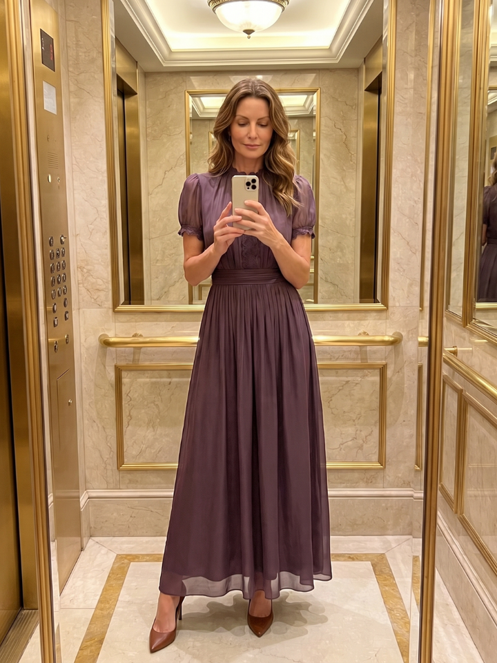 Elia | Vestido maxi con cintura fruncida y abertura en la espalda