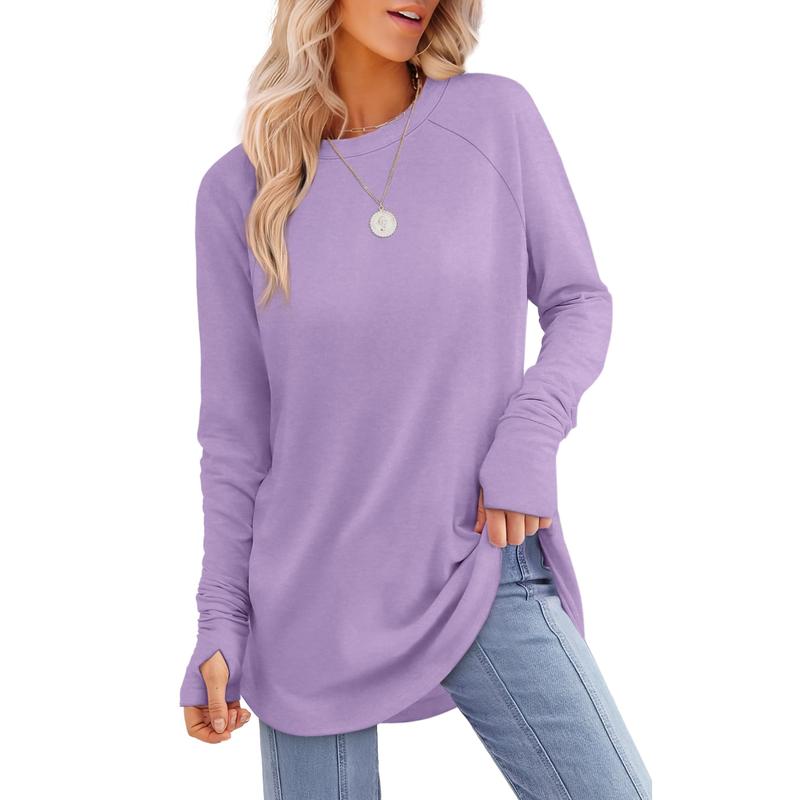 MIRA™ - Blusa de manga larga para mujer con abertura para el pulgar y dobladillo curvo