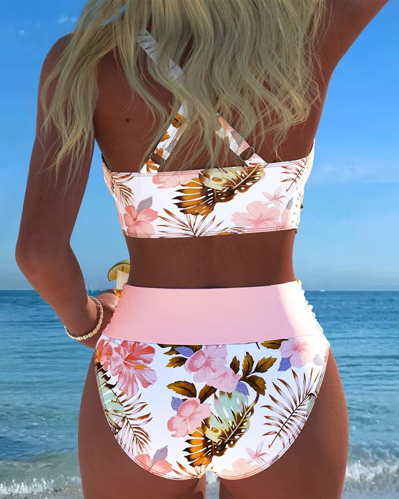 Violeta | Bikini con Estampado Floral en Contraste y Recorte