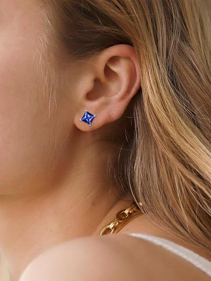 Pendientes de zafiro con talla princesa de estilo minimalista | Oro blanco