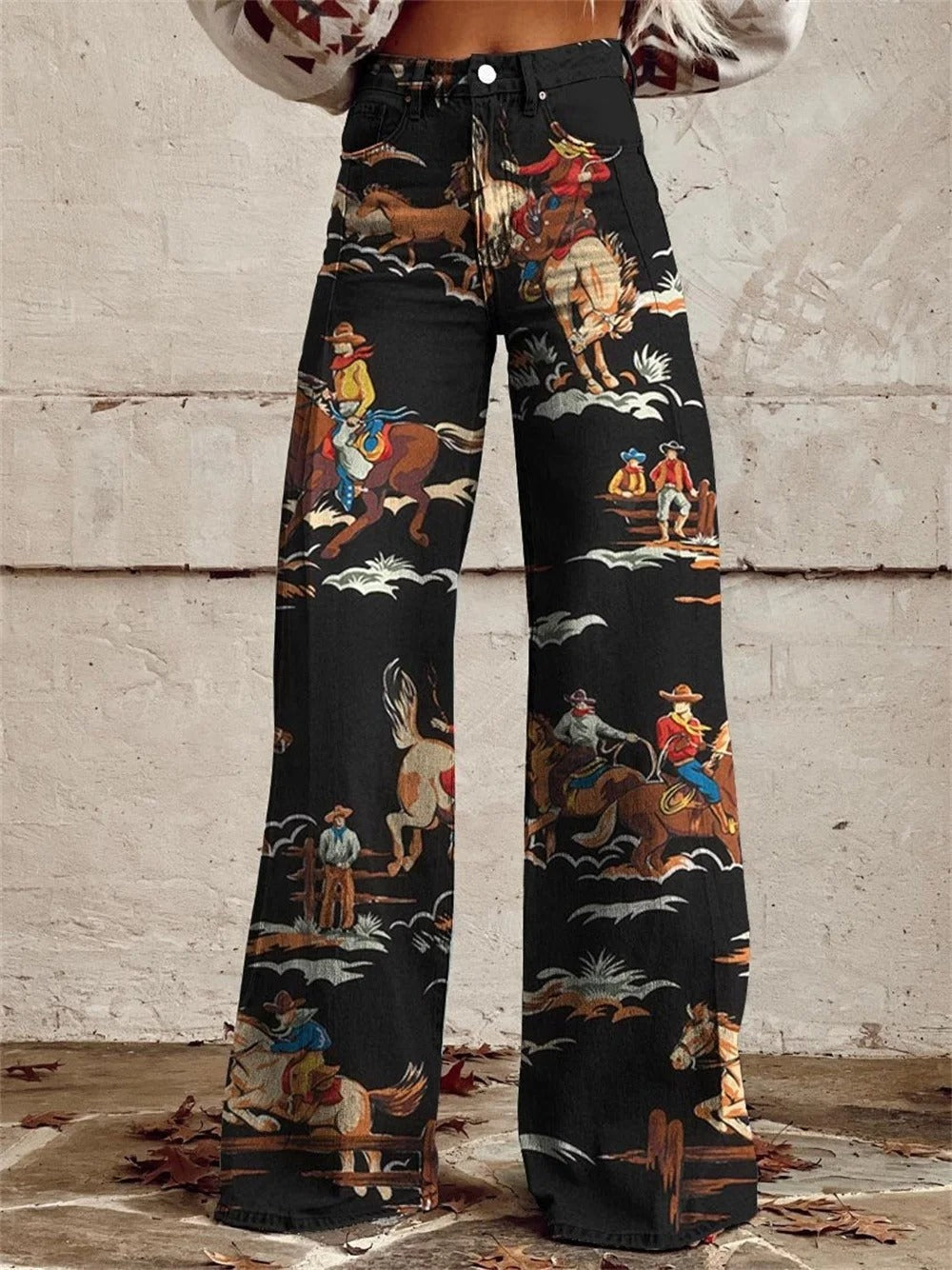 Penelope | Vintagebukser med print og brede ben