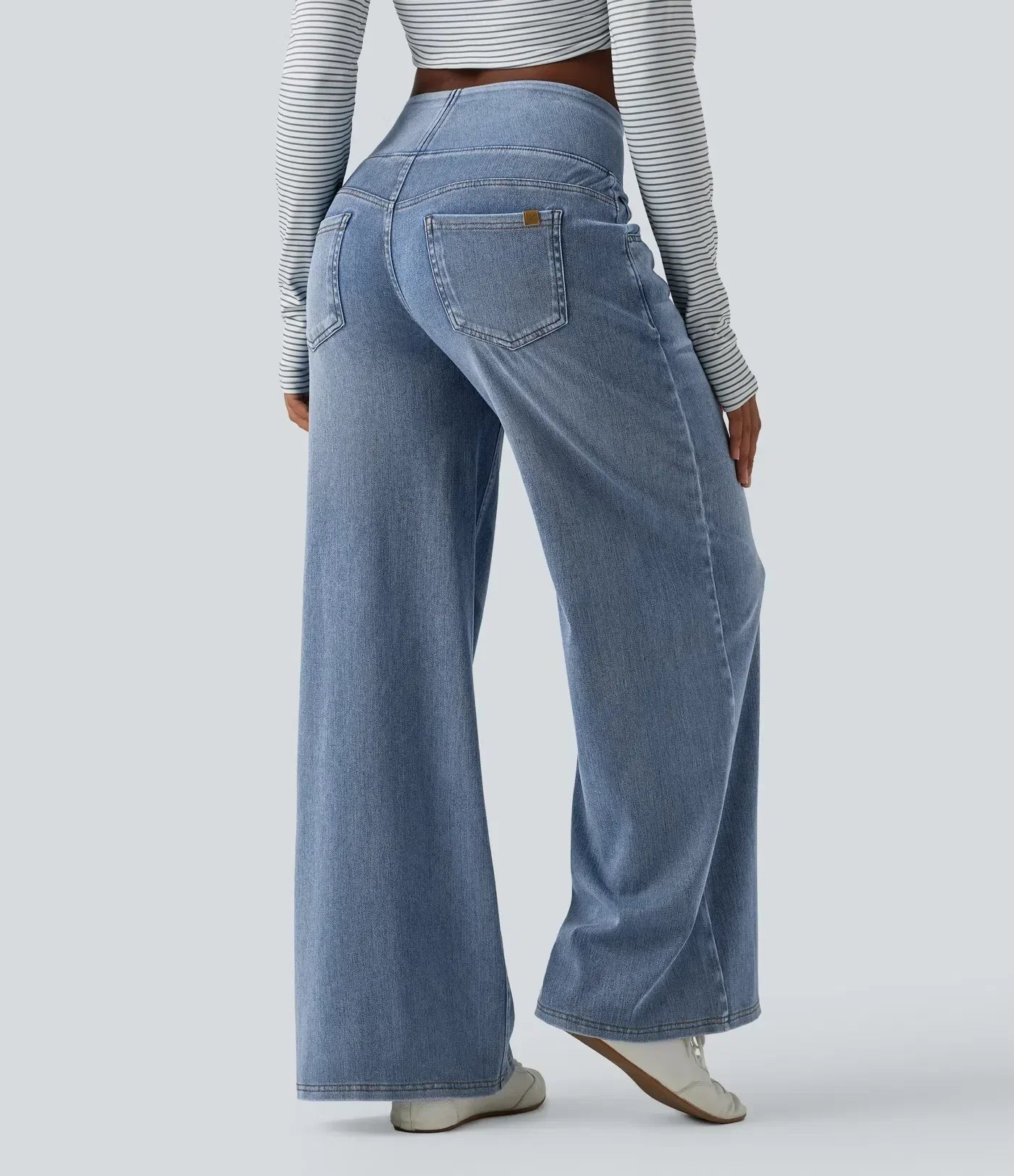 Velouré Flex™ afslappede, baggy jeans med mellemhøj talje, draperet vask, brede ben og lommer