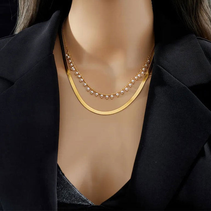 Marizanne | Conjunto de joyería de serpiente de lujo y perlas con choker en oro 18K