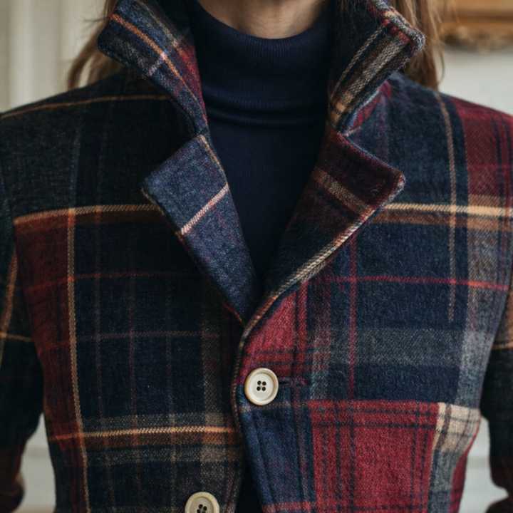 Nalla – Plaid-Mantel für die Zwischensaison mit Stehkragen