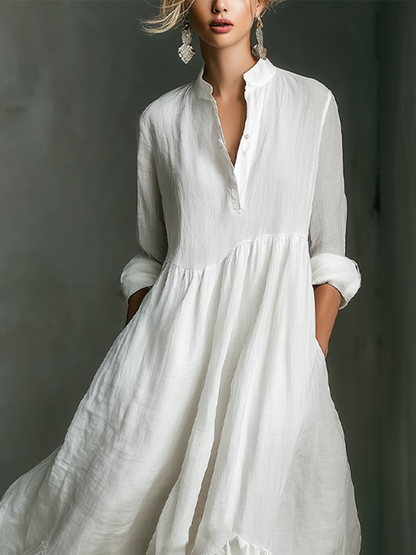 Weißes langärmeliges Maxikleid für Damen mit Rüschen