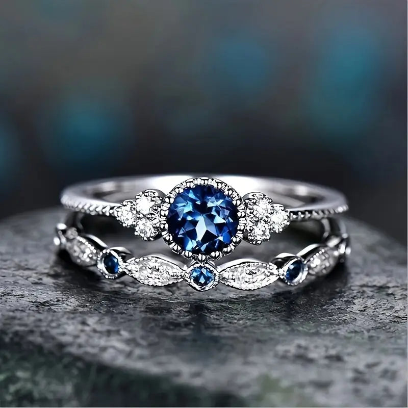 Sapphriel-Kronenring-Set | Weißgold