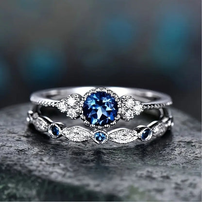 Sapphriel-Kronenring-Set | Weißgold