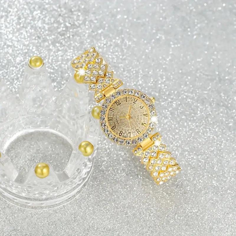 Conjunto de Relógio e Pulseira Dourados Luxe Radiance | Dourado