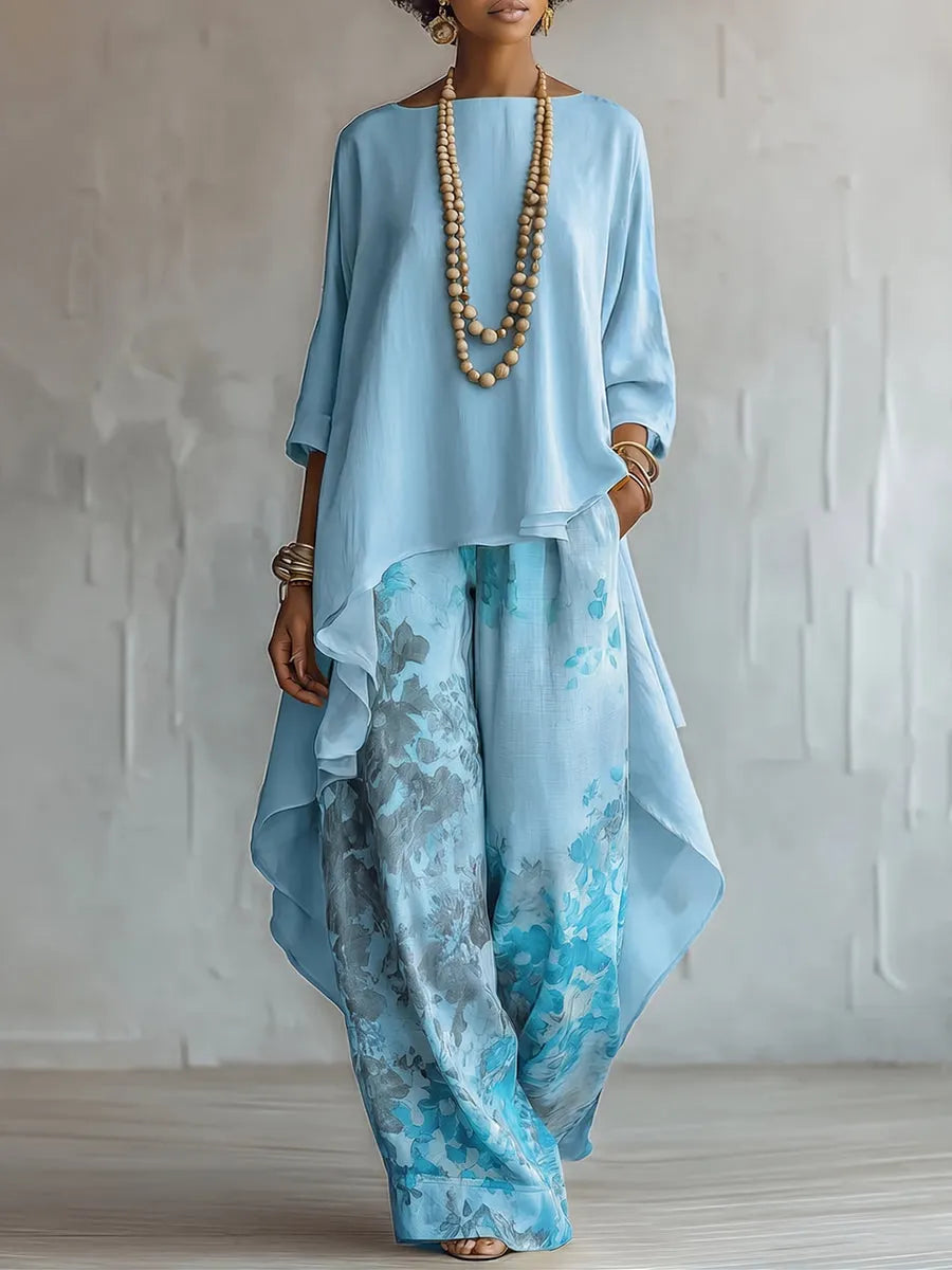 The Elegant Artistic Floral Print Two-Piece Set