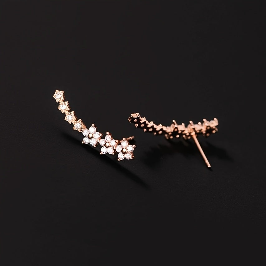 Pendientes dorados con flores y pedrería rhinestone