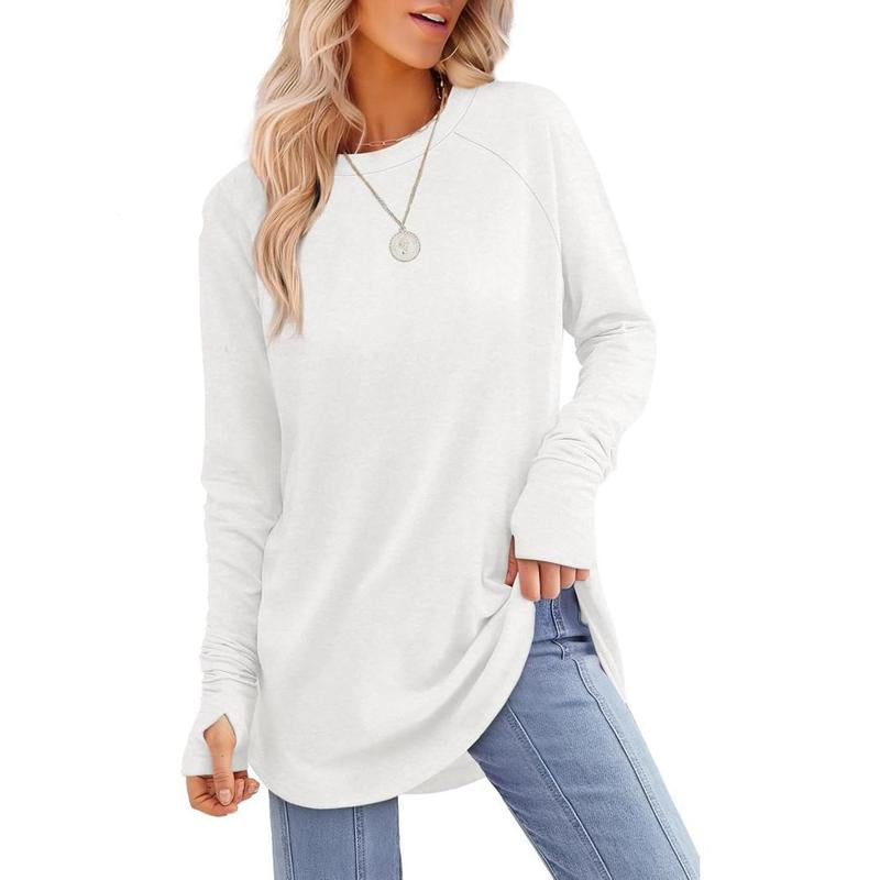 MIRA™ - Blusa de manga larga para mujer con abertura para el pulgar y dobladillo curvo